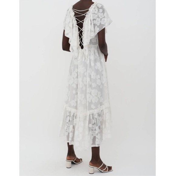 Ulla Johnson Mildred Floral Fil Coupe Ruffles Silk Blend Midi Dress - Picture 16 of 16